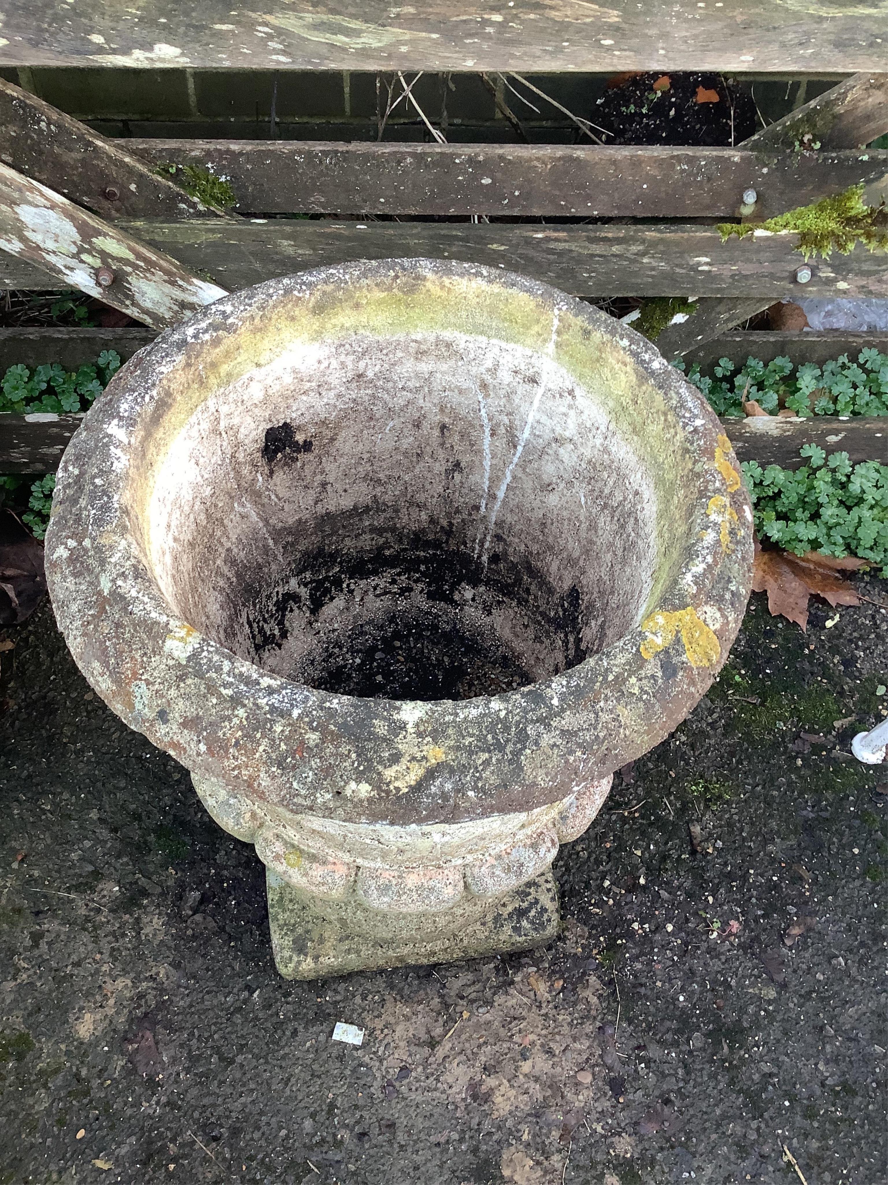 A grey painted reconstituted stone garden planter, height 54cm. Condition - fair